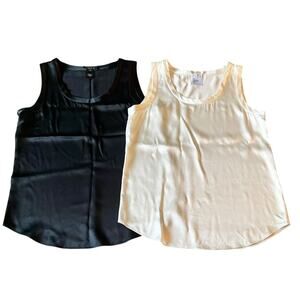 Set of Lafayette 148 New York Perla Reversible Silk Blouse in Black & Ivory sz S